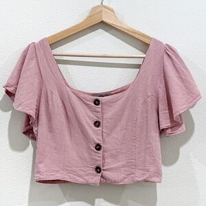 BLASHE Linen Pink Button Crop Top Size M